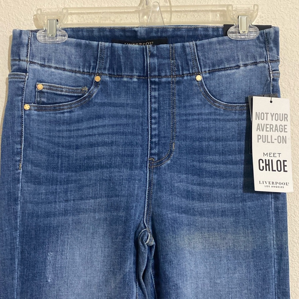 LIVERPOOL The Chloe Ankle Skinny Pull-On Stretch Distressed Blue Jeans Size 4